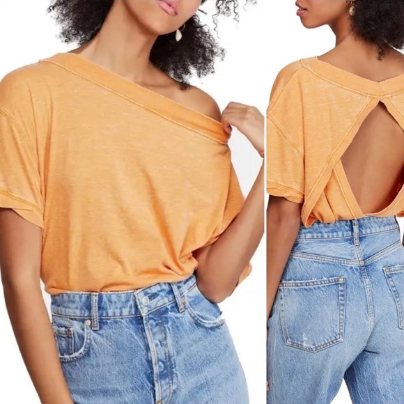 Free People We the Free Viola Flowy Oversized Tee Bright Mango Orange Size Med - Picture 1 of 12